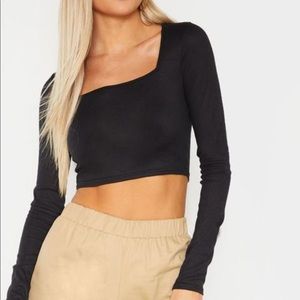2/$12 Ribbed black long sleeve crop top